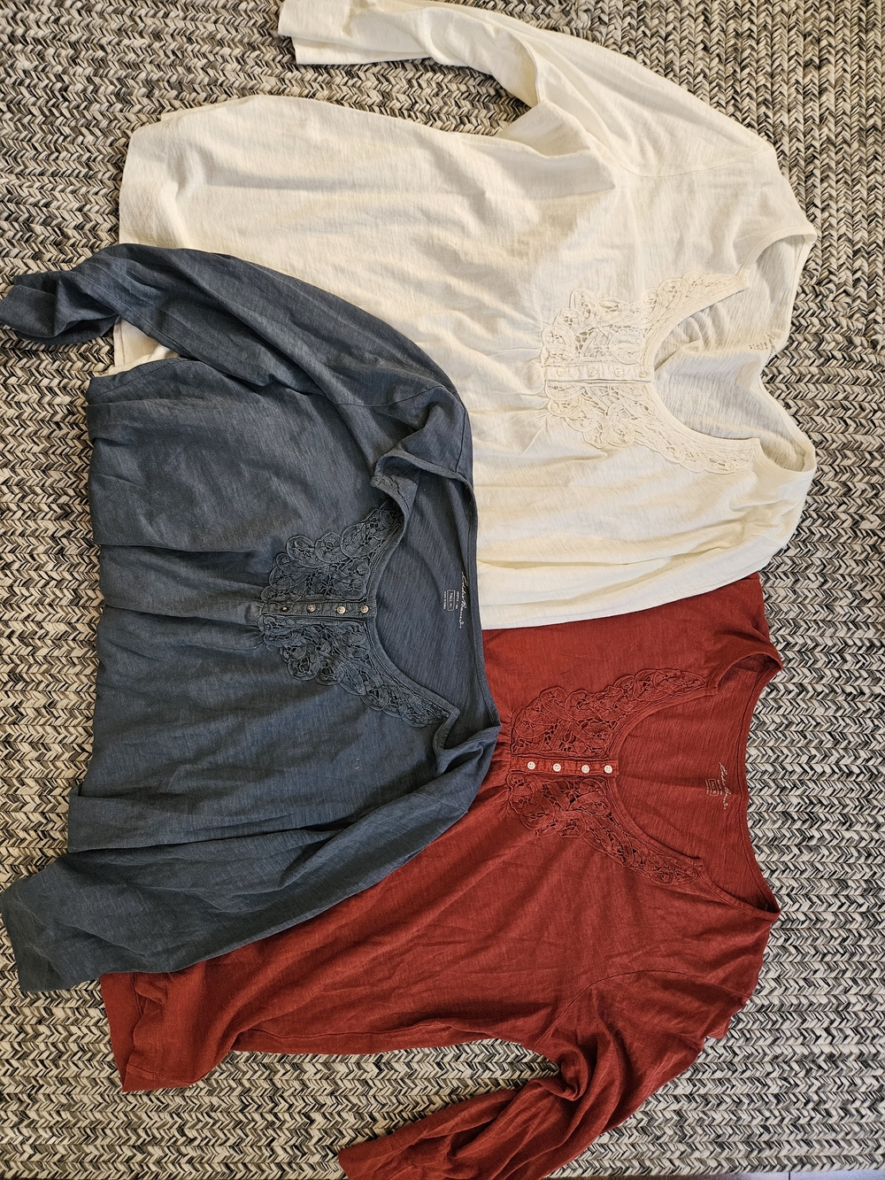 Eddie Bauer Lace-Yoke Long Sleeve Tops - White, Blue, Red Xl TALL